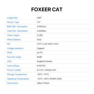 Foxeer Cat Super Starlight FPV Camera – caracteristique